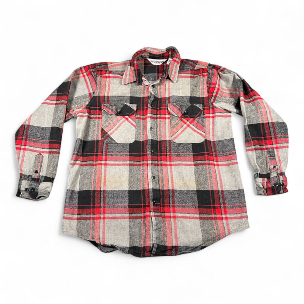 Vintage McGregor Shirt Adult LARGE TALL Gray Plaid Flannel Cotton Workwear 80s